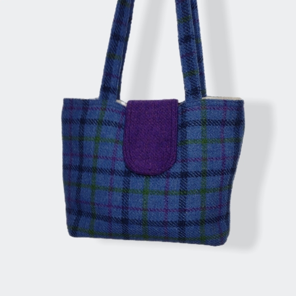 Harris Tweed Handbag Shoulder Bag 12 inch Hand Woven Blue Purple - Picture 9 of 10